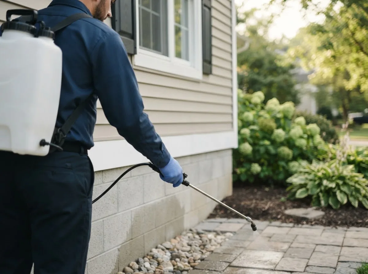 Pest control technician inspecting a home in Wylliesburg, VA